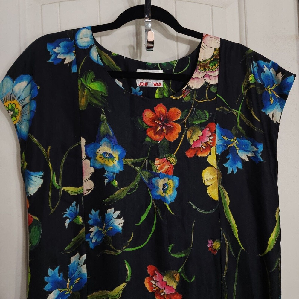 Biya Johnny Was Womens Dress Linen Black Red Blue Floral Drop Waist Shift Size S - Picture 3 of 10